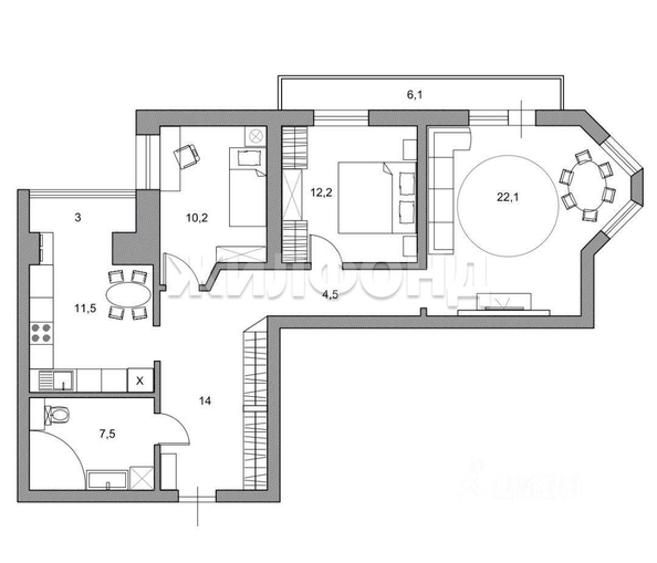 
  Продается 3-комн. квартира, 85 м², Герцена ул, д. 44
. Фото 17.