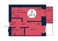 Арбан Smart, дом 7: Планировка двухкомнатной квартиры 34,19 кв.м