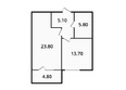 Северное Сияние премиум: Планировка 1-комн 24 м²