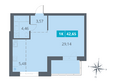 Воздух, дом 3: Планировка 2-комн 42,65 м²