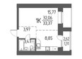 Три элемента, дом 7/3: Планировка 1-комн 33,37 м²