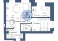 ПОРТОВЫЙ. Речной квартал, к 1: Планировка 3-комн 77,4 м²