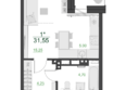 Дивные Дали, 2 очередь: Планировка 1-комн 31,3 - 32,05 м²