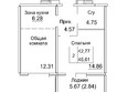 Кольца, дом 12а: Планировка 2-комн 42,77, 45,61 м²