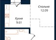 Сибиряков, блок-секция 6: Планировка 1-комн 41,1 м²