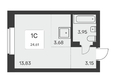 Расцветай на Авиастроителей: Планировка Студия 24,38, 24,61 м²