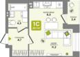 Счастливый квартал, дом 1: Планировка 1-комн 29,7 м²