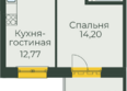 Семья, 4 очередь, б/c 9: Планировка 1-комн 44,08 - 45,27 м²