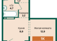 Камчатка, корпус 6/1: Планировка 1-комн 32,2 м²