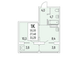 Акация на красногорской: Планировка 1-комнатной квартиры 31,2 кв.м