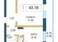 Нанжуль-Солнечный, дом 14: Планировка 1-комн 43,78 м²