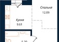 Сибиряков, блок-секция 6: Планировка 1-комн 39,8 м²