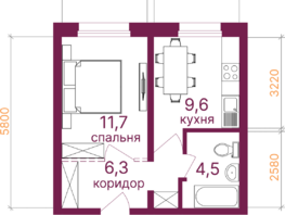 Продается 1-комнатная квартира ЖК Видный-3, блок-секция 4, 32.8  м&sup2;, 6137000 рублей