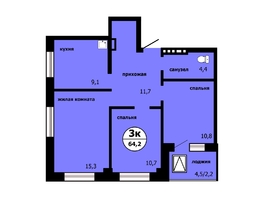 Продается 3-комнатная квартира ЖК Тихие зори, дом Панорама корпус 1, 63.1  м², 7698200 рублей