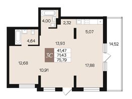 Продается 3-комнатная квартира ЖК Роза ветров, 75.79  м&sup2;, 12909300 рублей