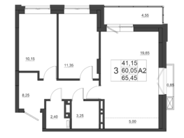 Продается 3-комнатная квартира ЖК Дивные Дали, дом 1, 65.45  м², 6595300 рублей