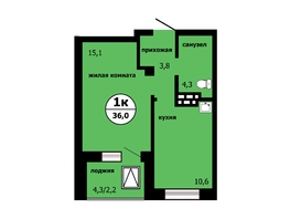 Продается 1-комнатная квартира ЖК Тихие зори, дом Панорама корпус 1, 35.3  м², 5577400 рублей