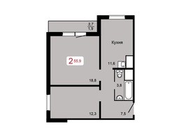 Продается 2-комнатная квартира ЖК Домино, дом 2, 55.9  м², 6652100 рублей