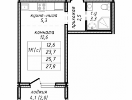 Продается 1-комнатная квартира ЖК Азимут, дом 4, 25.7  м², 3500000 рублей