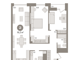Продается 2-комнатная квартира ЖК Авиатор, дом 2, 91.46 м², 12600000 рублей