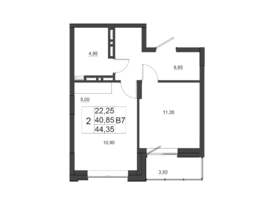 Продается 2-комнатная квартира ЖК Дивные Дали, дом 1, 44.75  м², 5056750 рублей