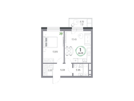 Продается 1-комнатная квартира ЖК Юдинский, дом 1.5, 44.05  м&sup2;, 6325580 рублей