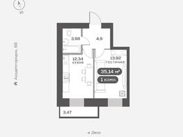 Продается 1-комнатная квартира ЖК Академгородок, дом 3, 35.14  м², 7200000 рублей