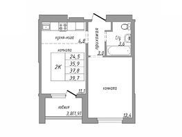 Продается 2-комнатная квартира МИРНЫЙ, корпус 2, 39.7 м², 2780000 рублей