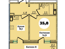 Продается 1-комнатная квартира ЖК Мегаполис, дом 1, 35.8  м², 3056000 рублей