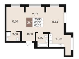 Продается 3-комнатная квартира ЖК Роза ветров, 63.35  м&sup2;, 8957350 рублей