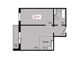 Продается 2-комнатная квартира ЖК Домино, дом 2, 52.3  м², 6223700 рублей