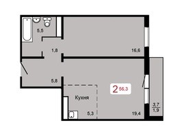 Продается 2-комнатная квартира ЖК Домино, дом 1, 56.3  м², 6756000 рублей