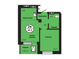 Продается 2-комнатная квартира ЖК Тихие зори, дом Гранит корпус 2, 40.3  м², 5883800 рублей