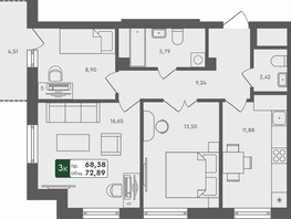 Продается 3-комнатная квартира ЖК Успех, дом 4, 72.89  м&sup2;, 9403000 рублей