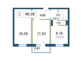 Продается 2-комнатная квартира ЖК Плодово-Ягодный, дом 4, 49.2  м², 6400000 рублей