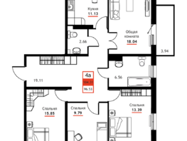 Продается 4-комнатная квартира ЖК Академик, 104.31  м&sup2;, 11995650 рублей