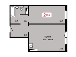 Продается 2-комнатная квартира КБС. Берег. дом 1, стр. 1, 58 м², 4250000 рублей