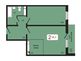 Продается 2-комнатная квартира ЖК КБС. Берег, дом 5 строение 2, 56.3  м², 7037500 рублей