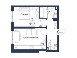 Продается 2-комнатная квартира ЖК Чижи, 1 очередь, 44.7  м², 7200000 рублей