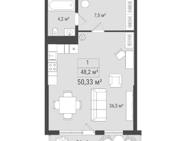 Продается 1-комнатная квартира ЖК Алтан, 50.33  м², 8203790 рублей