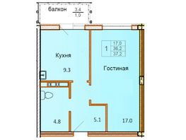 Продается 1-комнатная квартира ЖК Сибирский Двор, дом 2, 37.2  м², 3608400 рублей