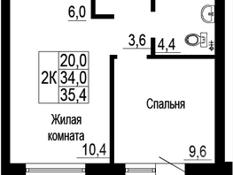 Продается 2-комнатная квартира ЖК Подзолкова, дом 19, 35.5  м², 6106000 рублей
