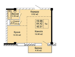 Продается 1-комнатная квартира ЖК Семейный, 4 очередь, 45.91  м&sup2;, 6427400 рублей