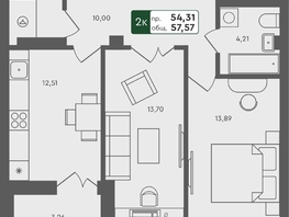 Продается 2-комнатная квартира ЖК Успех, дом 4, 57.57  м&sup2;, 8060000 рублей