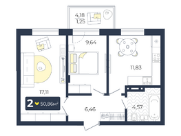 Продается 2-комнатная квартира ЖК Живём, Квартал 6.2, дом 1, 50.86  м², 5319956 рублей