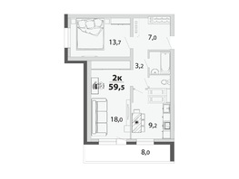 Продается 2-комнатная квартира TOWER, 59.51 м², 5772000 рублей