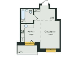 Продается 1-комнатная квартира ЖК Семья, 3 очередь, б/с 6, 40.25  м²