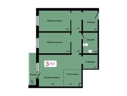Продается 3-комнатная квартира ЖК Мичурино, дом 2 строение 7, 74.9  м², 7400000 рублей