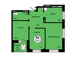 Продается 3-комнатная квартира ЖК Тихие зори, Новый дом корпус 3, 61.4  м&sup2;, 10192400 рублей