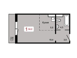 Продается 1-комнатная квартира ЖК Домино, дом 1, 34.2  м², 4411800 рублей
